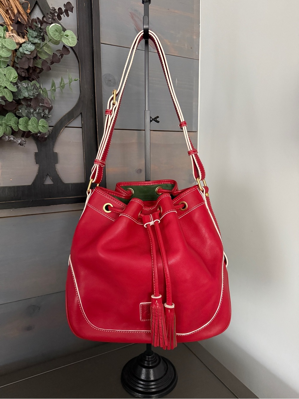 Dooney & Bourke Red Florentine Edge Drawstring Bag